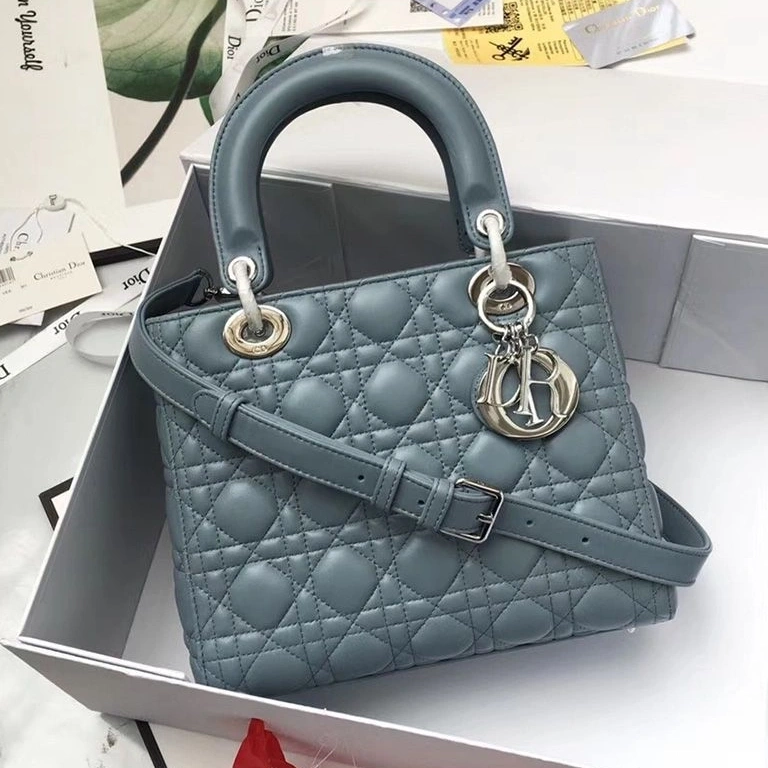 Cheap Cannage Bag Lambskin Silver Medium Blue Lady Dior Sky 0720 Luxury